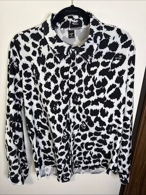 Men's Black & White Animal-Print Long-Sleeve Shirt